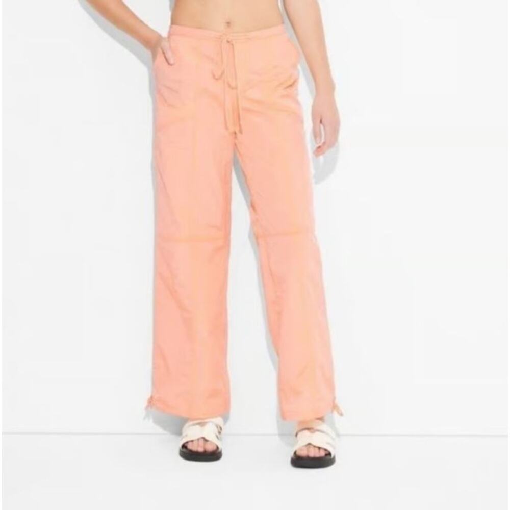 NWT‎ Wild Fable Mid Rise Wide Leg Relaxed Parachute Pants Orange Womens Size XS